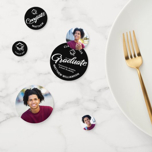 黒の卒業式3フォトホワはっきりしたイトスクリプトキャップ コンフェッティ (グループ)