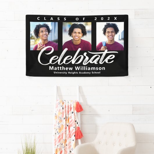 黒の卒業式3写真はっきりした白のスクリプミニマルト 横断幕 (インサイチュ)