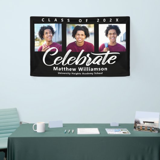 黒の卒業式3写真はっきりした白のスクリプミニマルト 横断幕 (トレードショー)