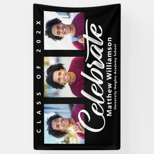 黒の卒業式3写真はっきりした白のスクリプミニマルト 横断幕 (縦)