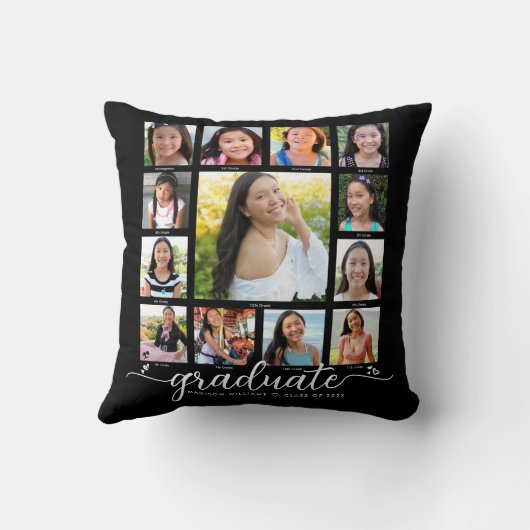 黒の卒業式K-12スクリプモダント写真コラージュ クッション (裏面)