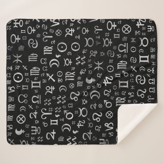 黒の占星術のな記号のグリフの銀 シェルパブランケット (正面(横))