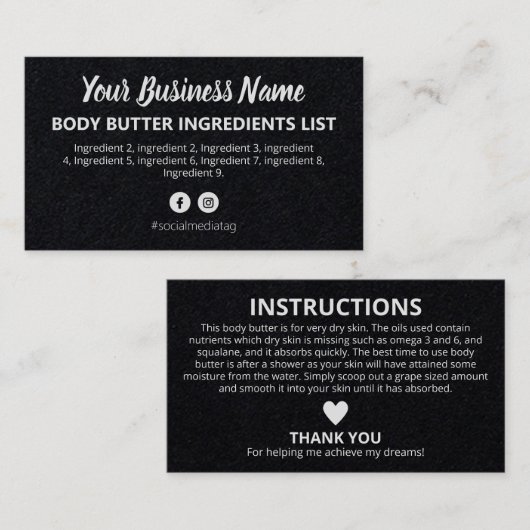 黒の原料お洒落の指示 名刺 (正面/裏面)