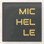 黒の名前をプレーンにモダン追加 ガラスコースター (正面)