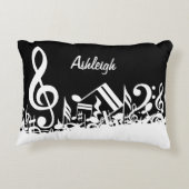 黒の名前入りで白く乱雑な音符 アクセントクッション (裏面)