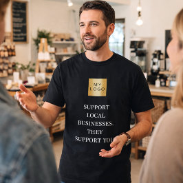 黒の地元ビジネス支援ロゴスローガン Tシャツ