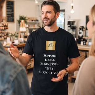 黒の地元ビジネス支援ロゴスローガン Tシャツ