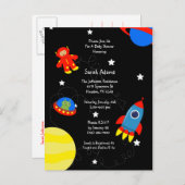 黒の外空間UFOベビーシャワー葉書 インビテーションポストカード (正面/裏面)