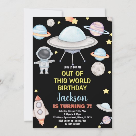 黒の外部空間誕生日招待状 招待状 (正面)