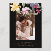 黒の大きなフローラフレーム水結婚色の写真 セーブザデート (裏面)