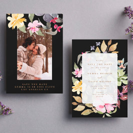 黒の大きなフローラフレーム水結婚色の写真 セーブザデート