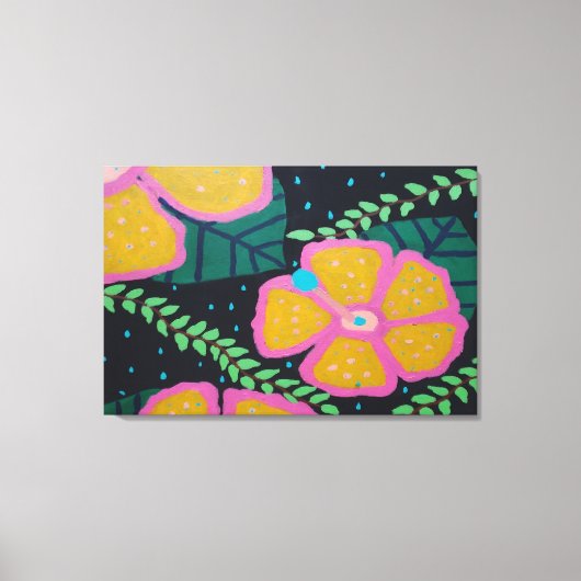 黒の大きな黄色のハイビスカス キャンバスプリント (正面)