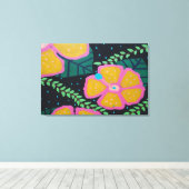 黒の大きな黄色のハイビスカス キャンバスプリント (インサイチュ (ウッドフロア))