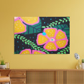 黒の大きな黄色のハイビスカス キャンバスプリント (インサイチュ (リビング))