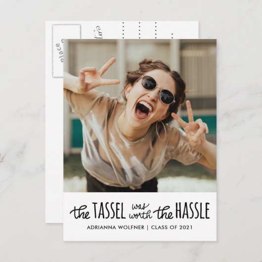 黒の大学院タイポグラフィ|日付の写真を保存します 案内ポストカード (正面/裏面)