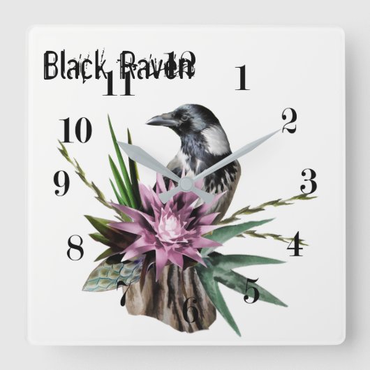 黒の大烏 スクエア壁時計 (正面)