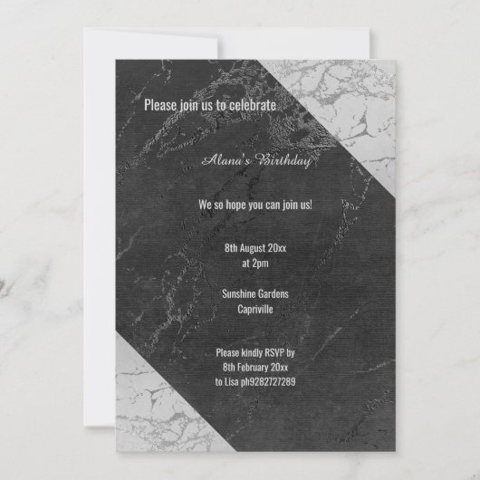 黒の大理石グレースプリットすべての機会誕生日 招待状 (正面)
