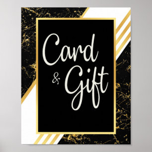 黒の大理石ストライプ タイポグラフィ Gold Cards &Gifts ポスター