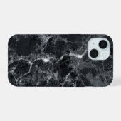 黒の大理石テクスチャ iPhone 15ケース (裏面横)