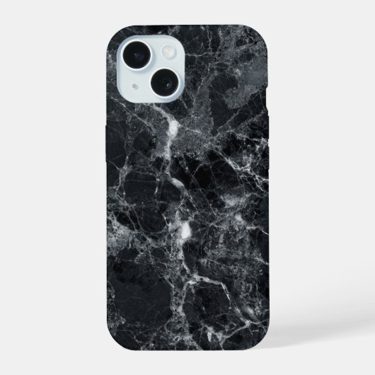 黒の大理石テクスチャ iPhone 15ケース (裏面)