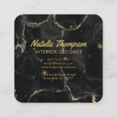 黒の大理石金ゴールドエレガントグリッター前面と背面 スクエア名刺 (裏面)