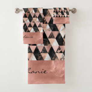 黒の大理石  ホワイト&バラ金ゴールドモノグラム バスタオルセット