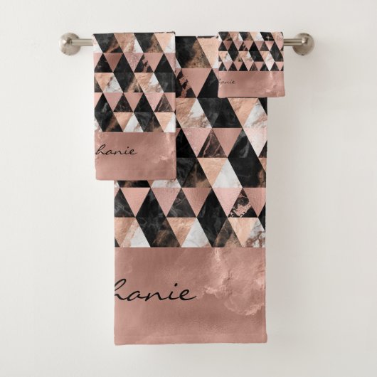 黒の大理石 |ホワイト&バラ金ゴールドモノグラム バスタオルセット (インサイチュ)