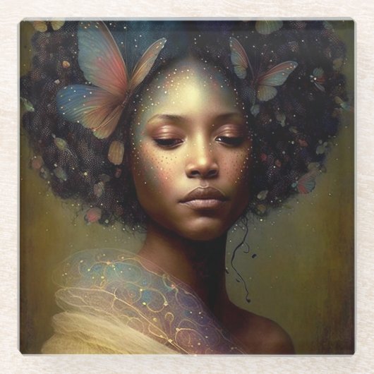 黒の女神ファンタジーアート ガラスコースター (正面)