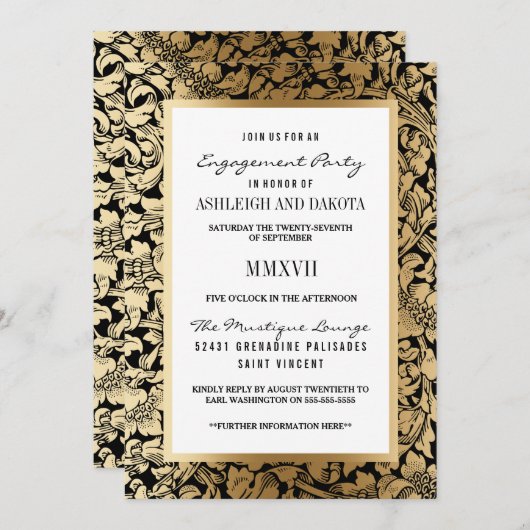 黒の婚約パーティ|の金花のダマスク織 招待状 (正面/裏面)