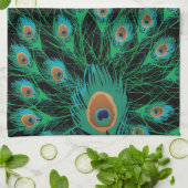 黒の孔雀の羽を持つイラストレーション キッチンタオル (折り畳み)