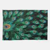 黒の孔雀の羽を持つイラストレーション キッチンタオル (横)