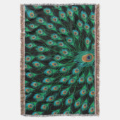 黒の孔雀の羽を持つイラストレーション スローブランケット (正面縦)