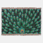 黒の孔雀の羽を持つイラストレーション スローブランケット (正面)