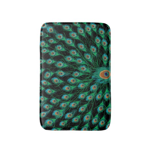 黒の孔雀の羽を持つイラストレーション バスマット (正面縦)