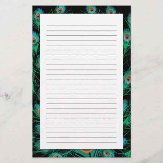 黒の孔雀の羽を持つイラストレーション 便箋 (正面)
