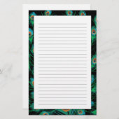 黒の孔雀の羽を持つイラストレーション 便箋 (正面/裏面)