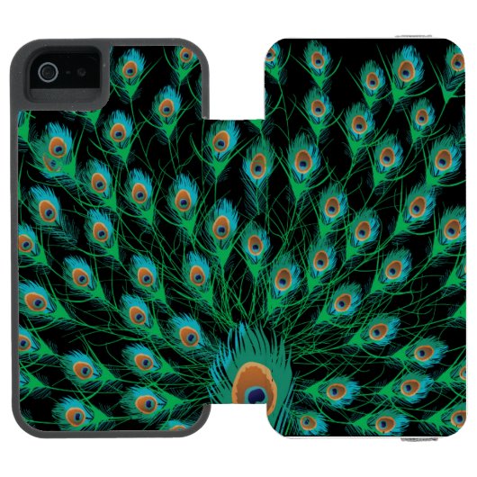 黒の孔雀の羽を持つイラストレーション INCIPIO iPhoneウォレットケース (フォリオ Open)