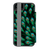 黒の孔雀の羽を持つイラストレーション INCIPIO iPhoneウォレットケース (フォリオ裏面)