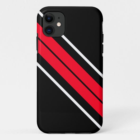 黒の対角の明るい赤の白ストライプいレース Case-Mate iPhoneケース (裏面)