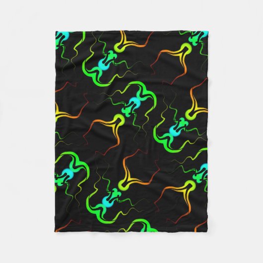 黒の小さい北極カバーオレンジ青緑 フリースブランケット (正面)