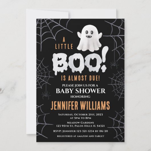 黒の小さなブーほとんど幽霊男の子のシャワー 招待状 (正面)