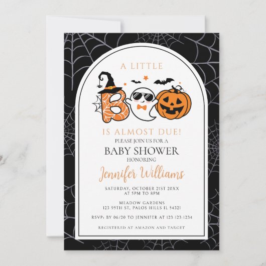 黒の小さなブーほとんど起因かわいい幽霊の赤ちゃんシャワー 招待状 (正面)
