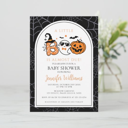 黒の小さなブーほとんど起因かわいい幽霊の赤ちゃんシャワー 招待状 (スタンド正面)