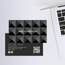 黒の幾何モダンはっきりした抽象芸術QRコード 名刺