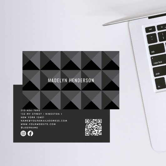 黒の幾何モダンはっきりした抽象芸術QRコード 名刺