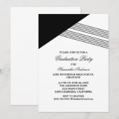 黒の幾何学的なストライプの卒業パーティー招待状 招待状 (正面/裏面)