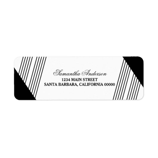 黒の幾何学的ストライプ住所 シール (正面)