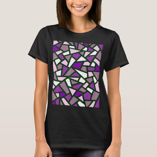 黒の幾何学的抽象芸術パターン紫薄紫ピンク Tシャツ (正面)