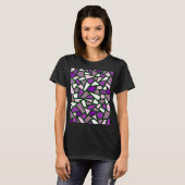 黒の幾何学的抽象芸術パターン紫薄紫ピンク Tシャツ (正面フル)