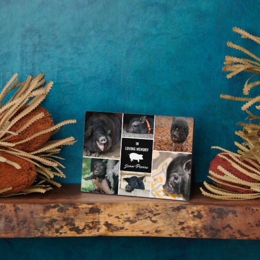 黒の愛するメモリーペット豚の写真コラージュ フォトプラーク (側面)